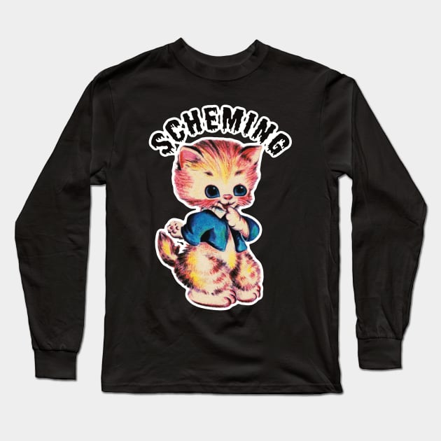 Scheming kitten Long Sleeve T-Shirt by Hard Cringe